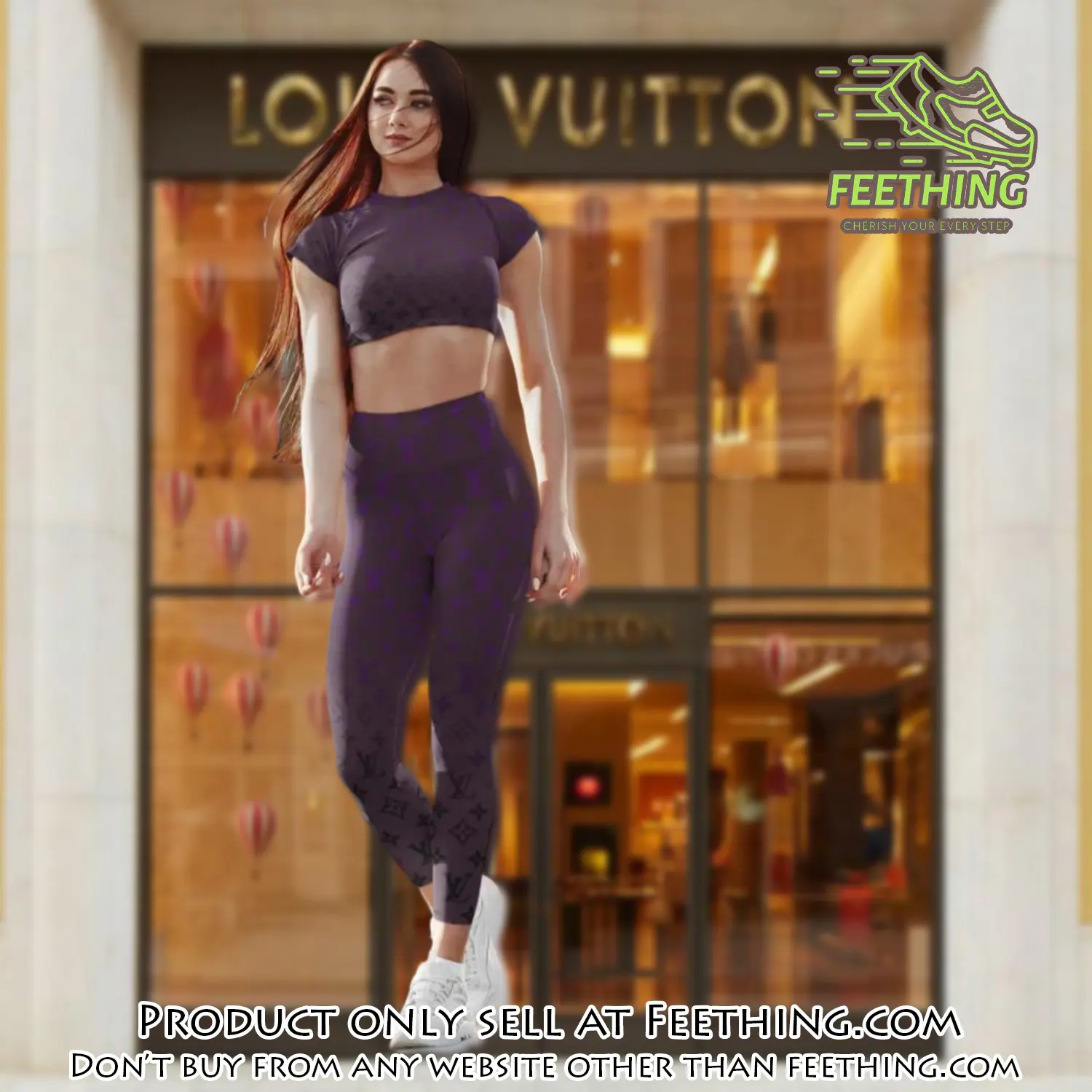 Purple brown louis vuitton luxury sportwear combo luxury brand crop top tshirt and legging for women ctl1035 ft5317817